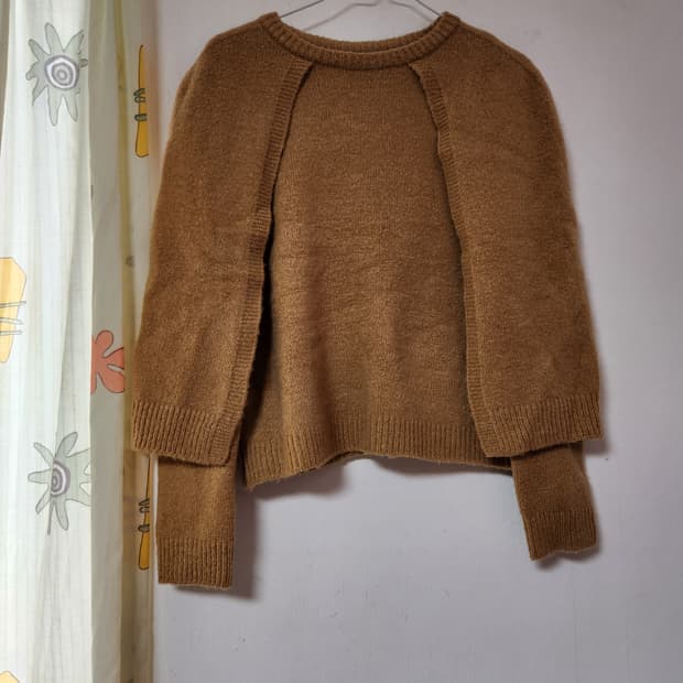 브라운 니트  망토형 스웨터 S