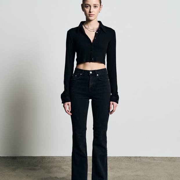 보헤미안서울 하이웨스트 데님 진 흑청