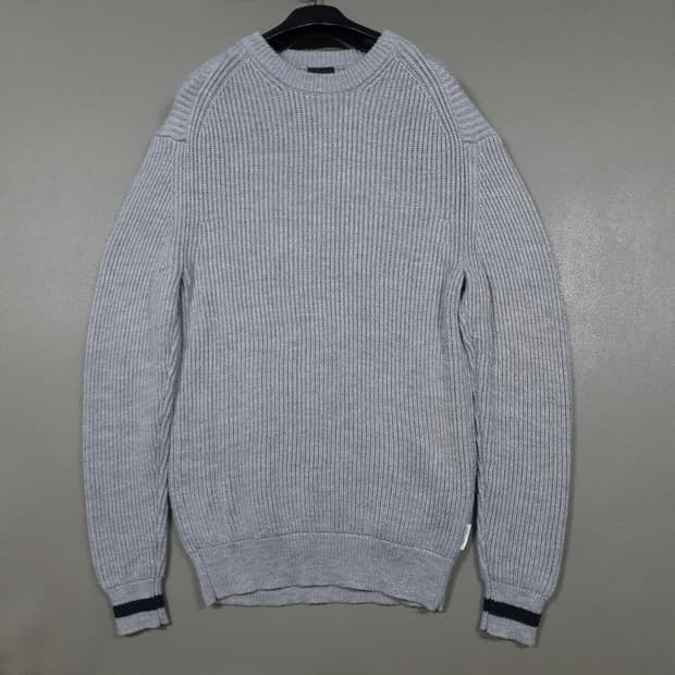 S) 아르마니 익스체인지 신형 리브 조직 코튼 니트 크루넥 스웨터 그레이