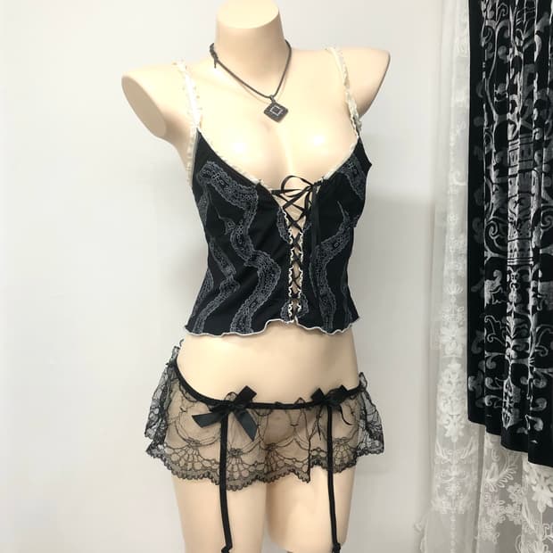 lace pattern corset detail sleeveless to
