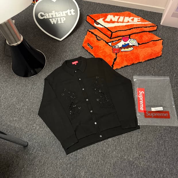 [XXL] 슈프림 비디드 아플리케 가디건 블랙