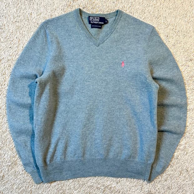 폴로 랄프로렌 메리노울 핑크포니 라운드넥 니트