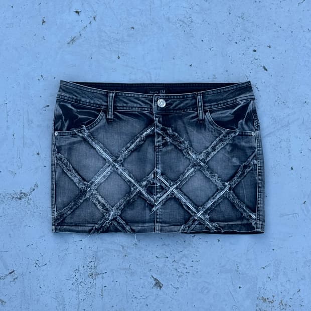 “Jm Glitter Cross Mini Denim Skirt“