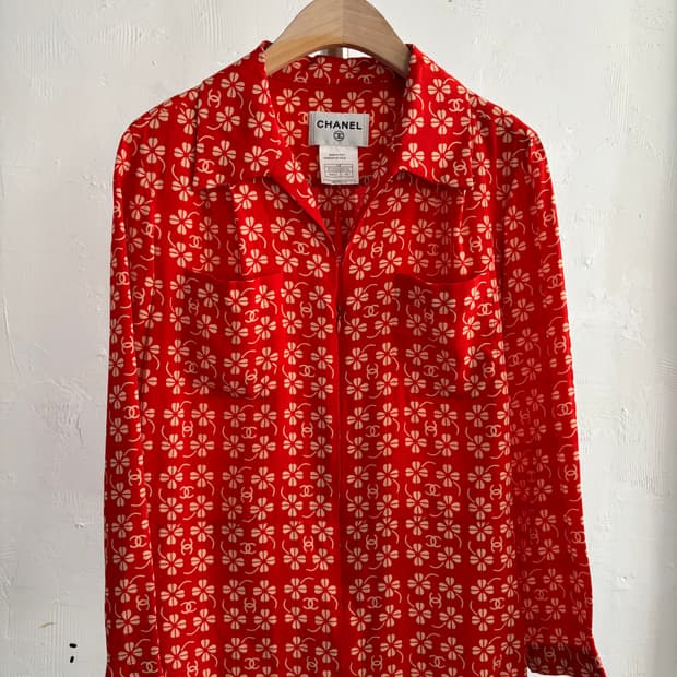 Chanel 샤넬 CC 로고 실크 블라우스 셔츠