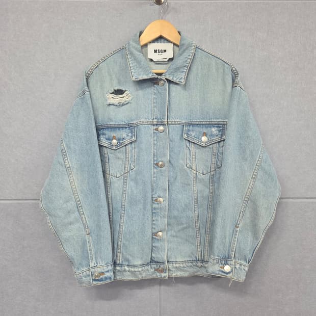 MSGM 백로고 디스트로이드 오버핏 데님 자켓