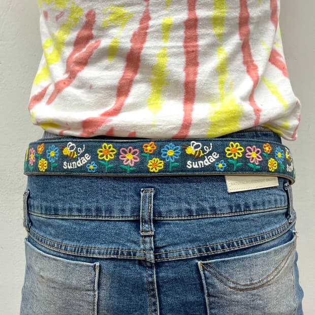 rough flower embroidered honey belt