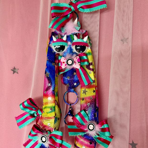 ･:*+. 핸드메이드 하라주쿠 레인보우 토끼 리본 키링