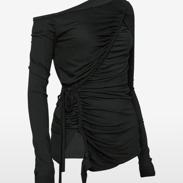 플레어업 핸드메이드 트위스트 원숄더 롱슬리브 블랙