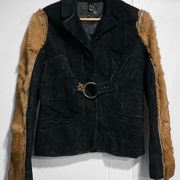 2000s 저스트 까발리 러프 레더 퍼 자켓