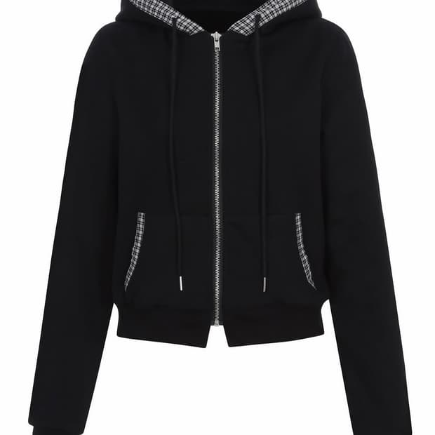 OWNSER 오운서 체크 오프닝 데일리 후디드 집업