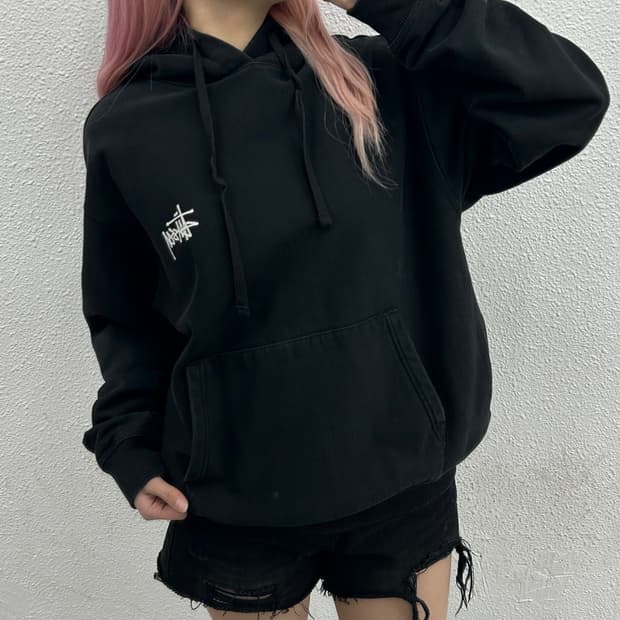 스투시 로고 블랙 후드 M
