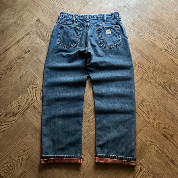 [31]칼하트 USA 체크 라이닝 빈티지 워싱 워크 데님 팬츠