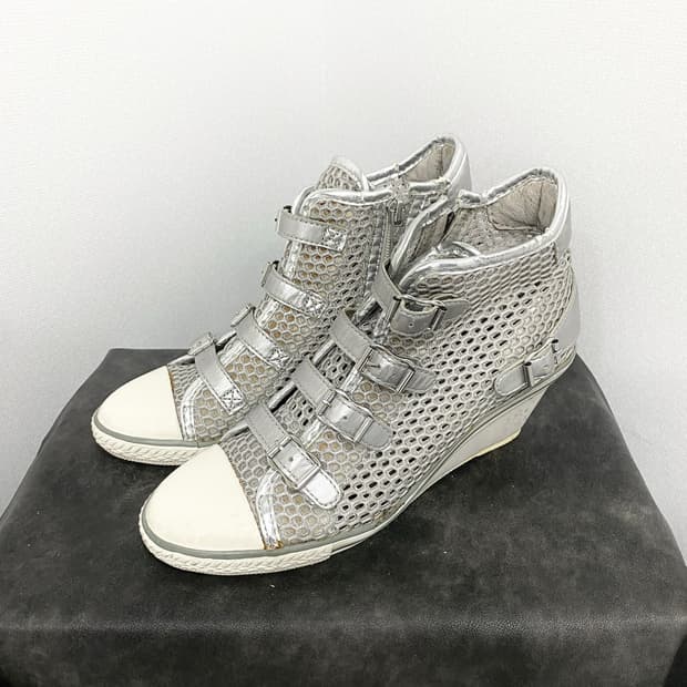 Ash Silver Mesh Multi-Buckle Wedge Sneak
