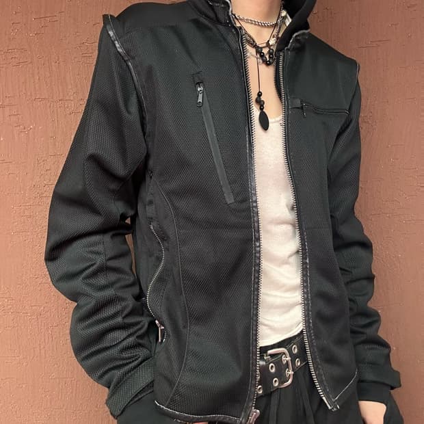 leather line point mesh jacket 