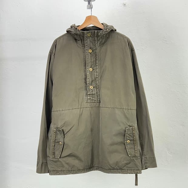 올드 네이비 카키 코튼 버튼 플라이 밀리터리 쿼터집 후디 자켓