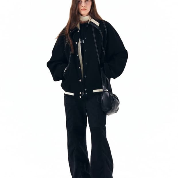 마뗑킴 라운드 스티치 바시티 점퍼 블랙