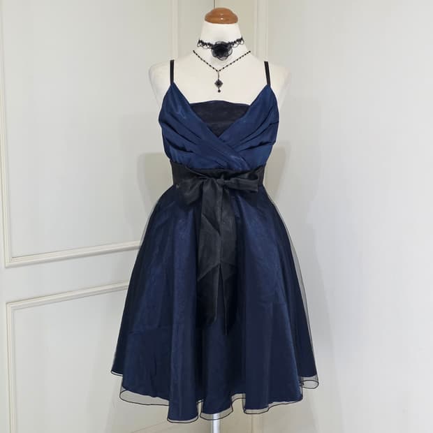 일본빈티지)네이비 새팅 망사 리본 바로크 로맨틱 고딕로리타st 파티드레스