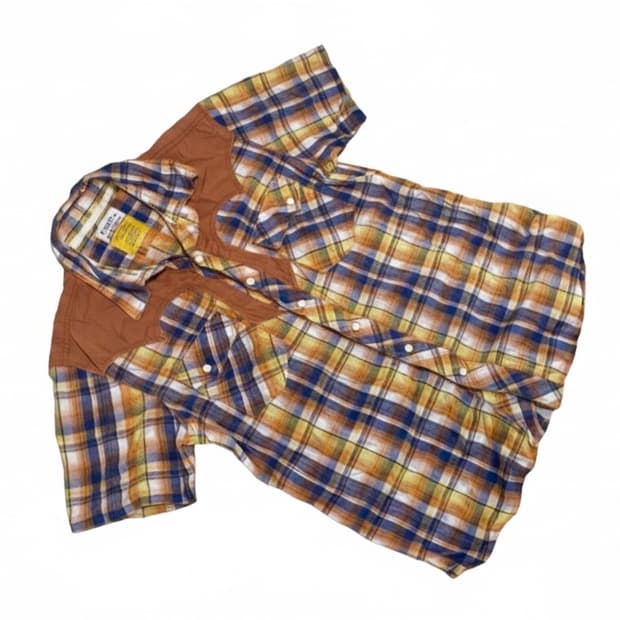 Purple &yellow 체크 반팔 셔츠