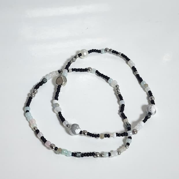 남자 원석 화이트블랙 팔찌 세트