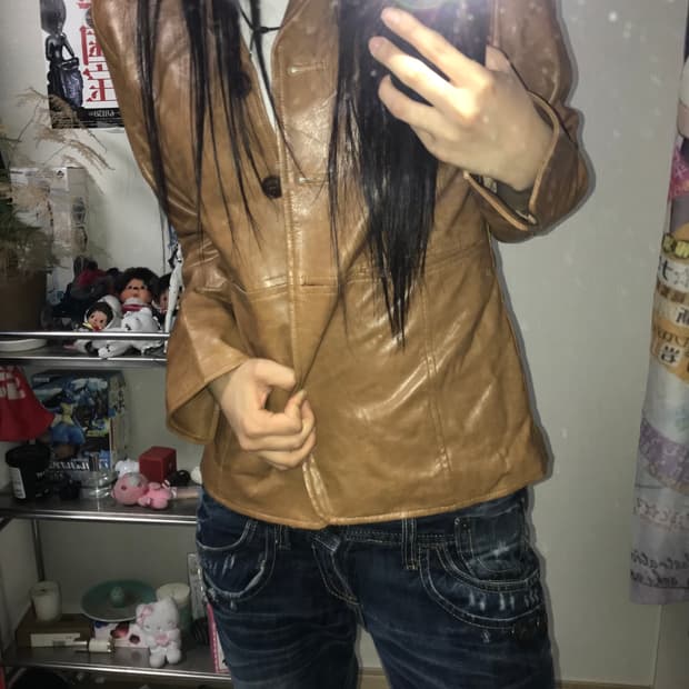 재패니즈 브라운 페이크 레더 자켓