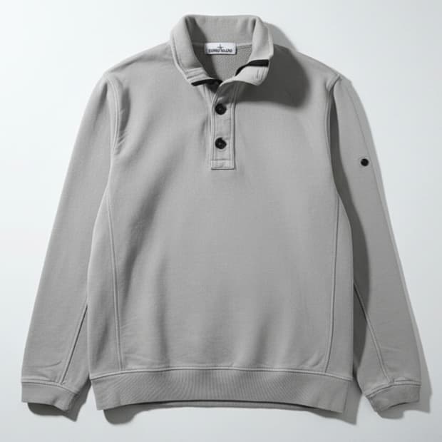 100)스톤아일랜드 하프버튼 맨투맨 여름제외 워시드그레이