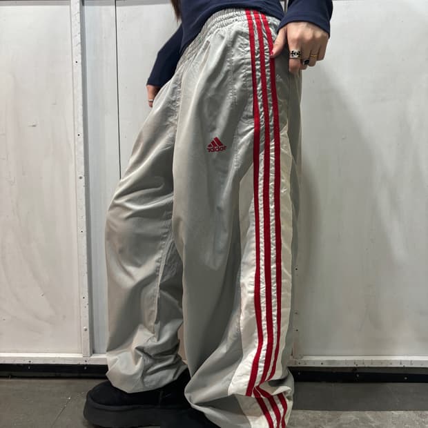 90s ADIDAS 레드&그레이 사이드라인 나일론 팬츠
