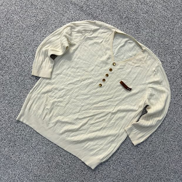 실측 크리스탈 골지 브이넥 7부 긴팔티 0416J