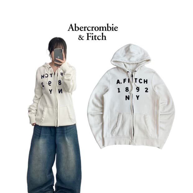 아베크롬비 Y2K 아치로고 후드집업 화이트