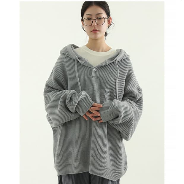 로컬맨션 핸드워머 니트 후드티