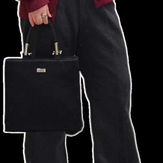 Strawberry Republic 블랙 스퀘어 패브릭 토트백