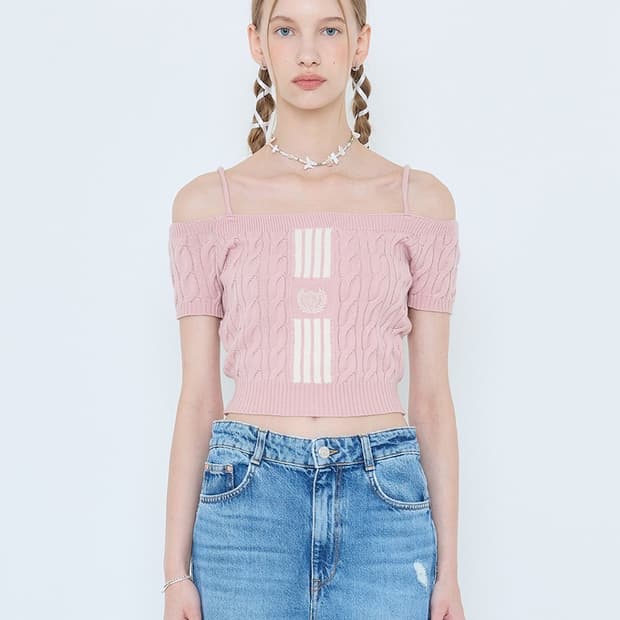 라티젠 오프숄더 니트 핑크