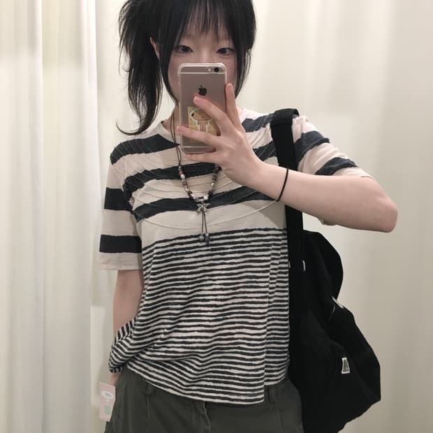 a-mix mode stripe t-shirt