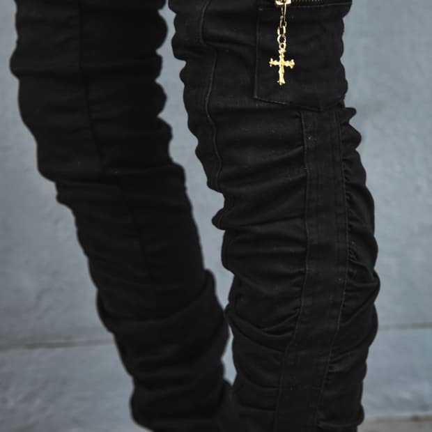 Shirring Detail Black Pants