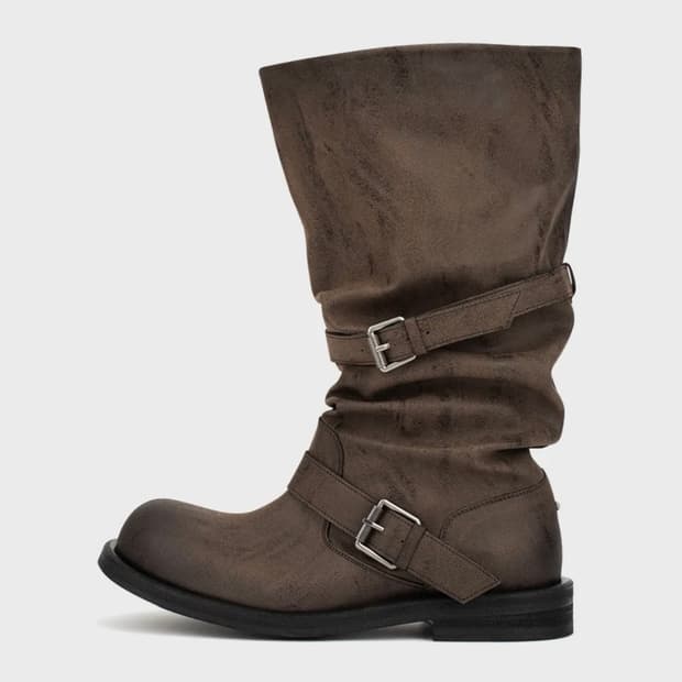 네거티브쓰리 Slouchy Long Boots_ Washed Brown