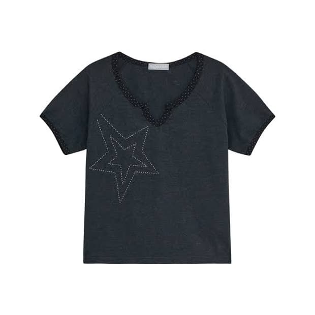 허그유어스킨 스타 스티치 탑 차콜