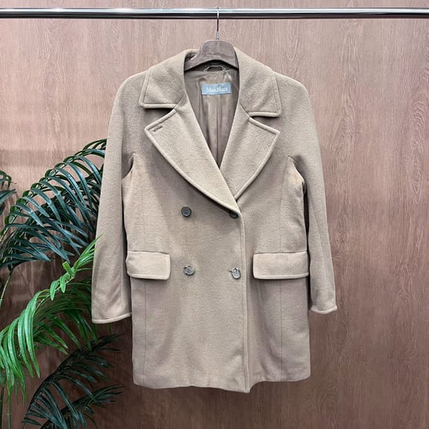 막스마라 트렌치 울코트 더블 브레스티드 포켓 디테일 스트레이트핏 베이지