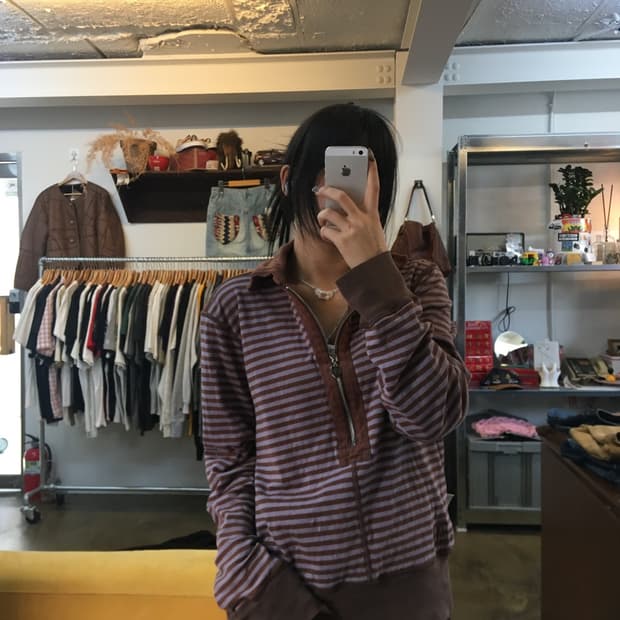 디젤 리버서블 요크 퍼플 브라운 스트라이프 카라넥 롱 슬리브