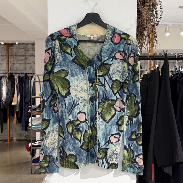 겐조 블루 플로럴 프린트 가디건