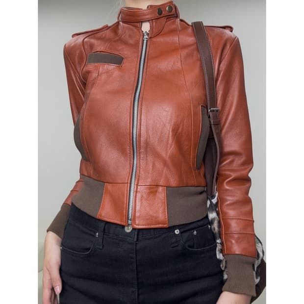 빈티지 크롭 가죽 라이더 레더 자켓