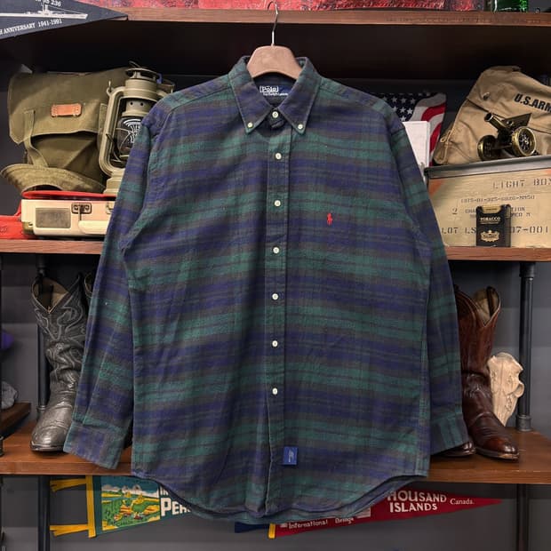 90s 폴로 랄프로렌 블랙와치 패턴 레드포니 플란넬 체크셔츠 N375