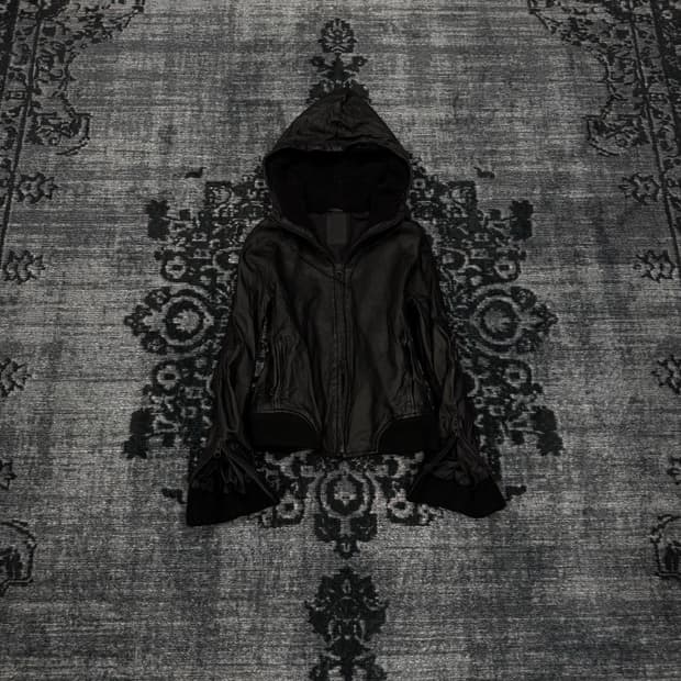 Lhp crop lamb skin hood jacket