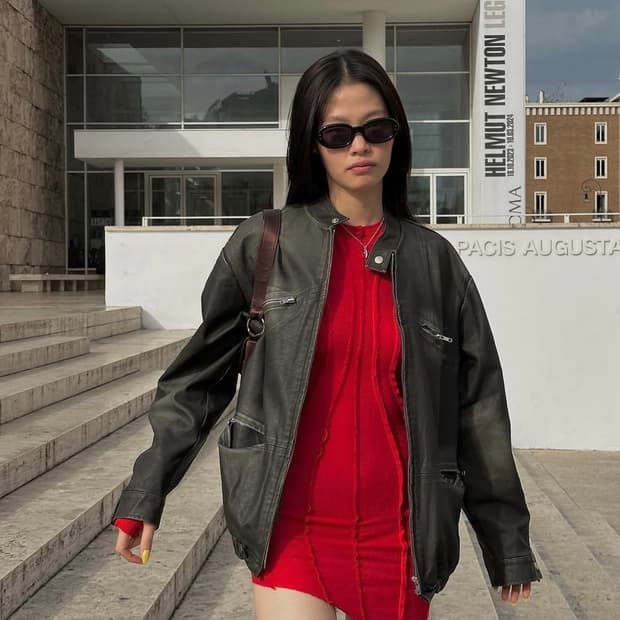 Samimirovintage 레드 롱슬리브 드레스