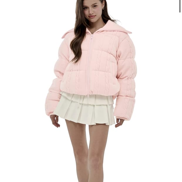 새상품 클리시어 츄츄 케이블 니트 패딩 핑크