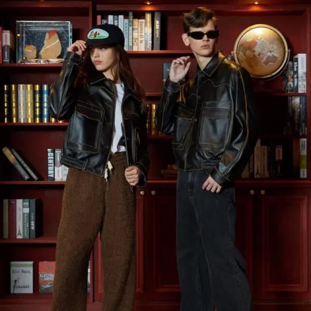 Stu 커브드 레더 자켓