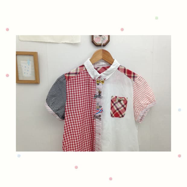 체크 레드 도트 블라우스