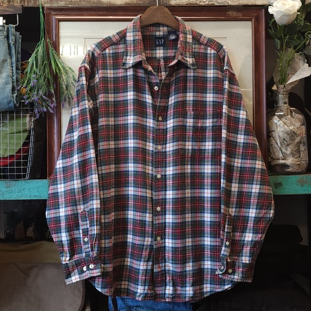 90s 올드갭 셔츠 아메리칸 체크셔츠 플레드셔츠 워크 포켓 L