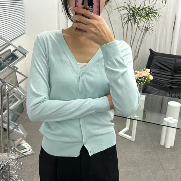 유니클로 민트 가디건 M