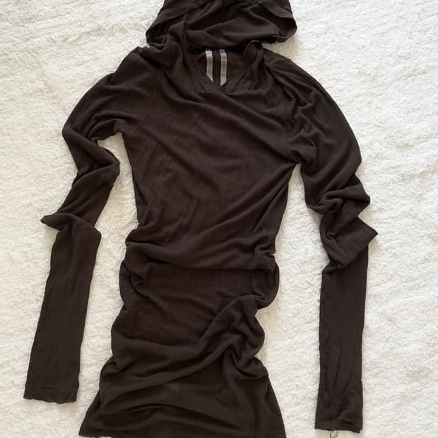 릭오웬스 후디 리브드 롱 슬리브