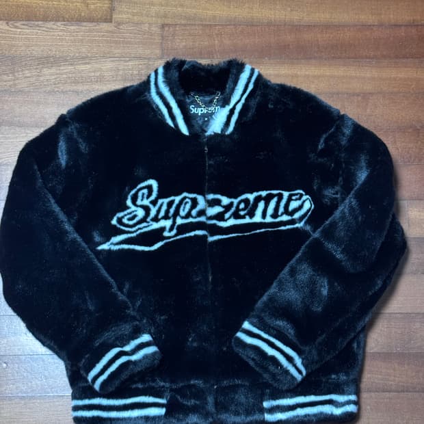 슈프림 포우 퍼 바시티 자켓 블랙
