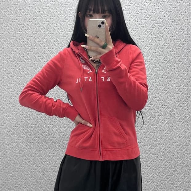 아베크롬비 Y2K 레트로 00s 라켓 코랄핑크 후드집업 90 C09795